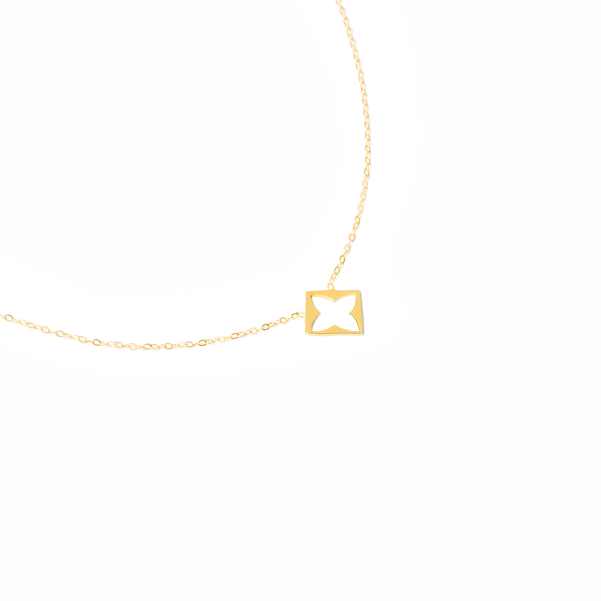 Four-Leaf Flower Square Pendant Necklace