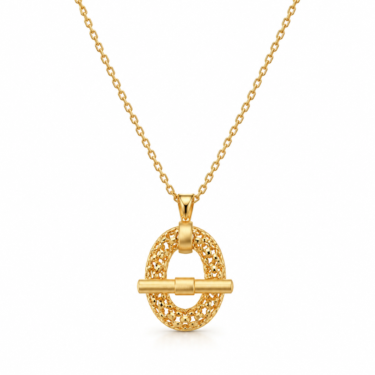 Textured Oval Bar Pendant Necklace