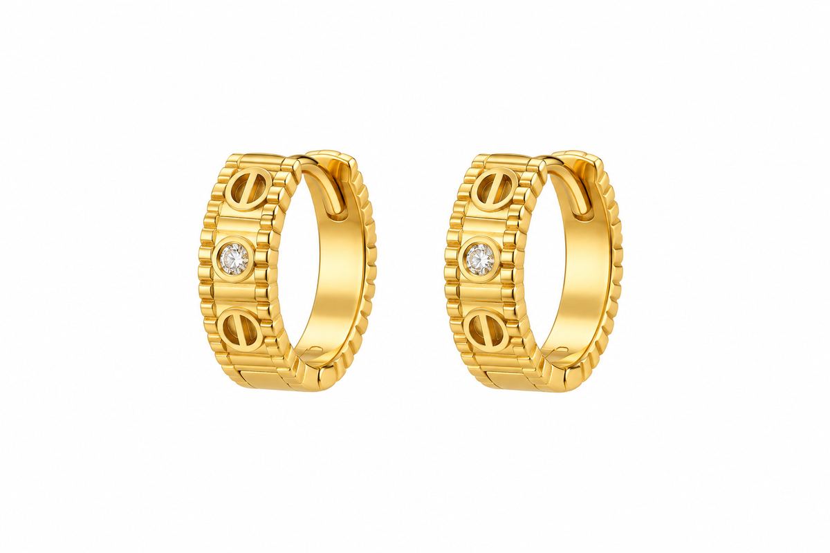 Screw Detail Gold Huggie Earrings