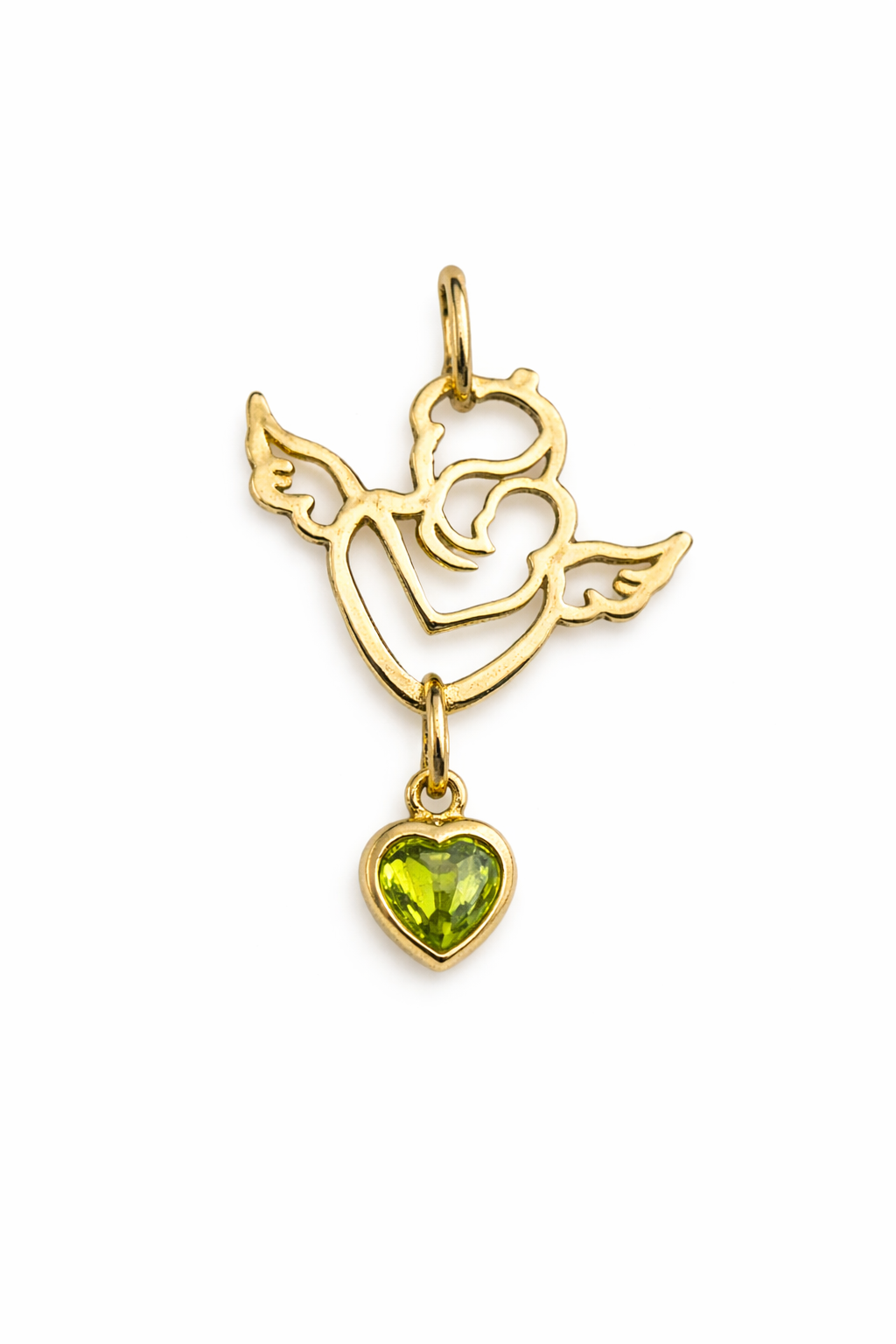 Angel Heart Gold Pendant with Green Stone