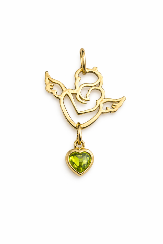Angel Heart Gold Pendant with Green Stone