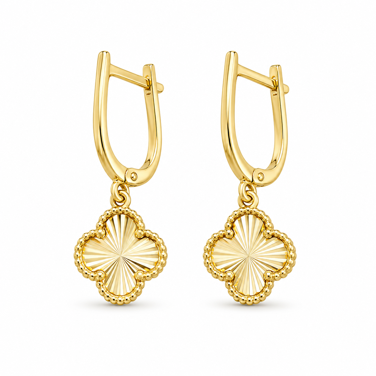 Mini Van Cleef–Inspired Gold Laser-Cut Clover Earrings