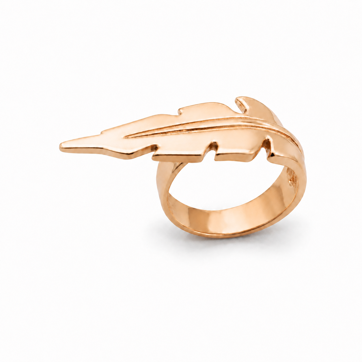 Long Rose Gold Feather Ring