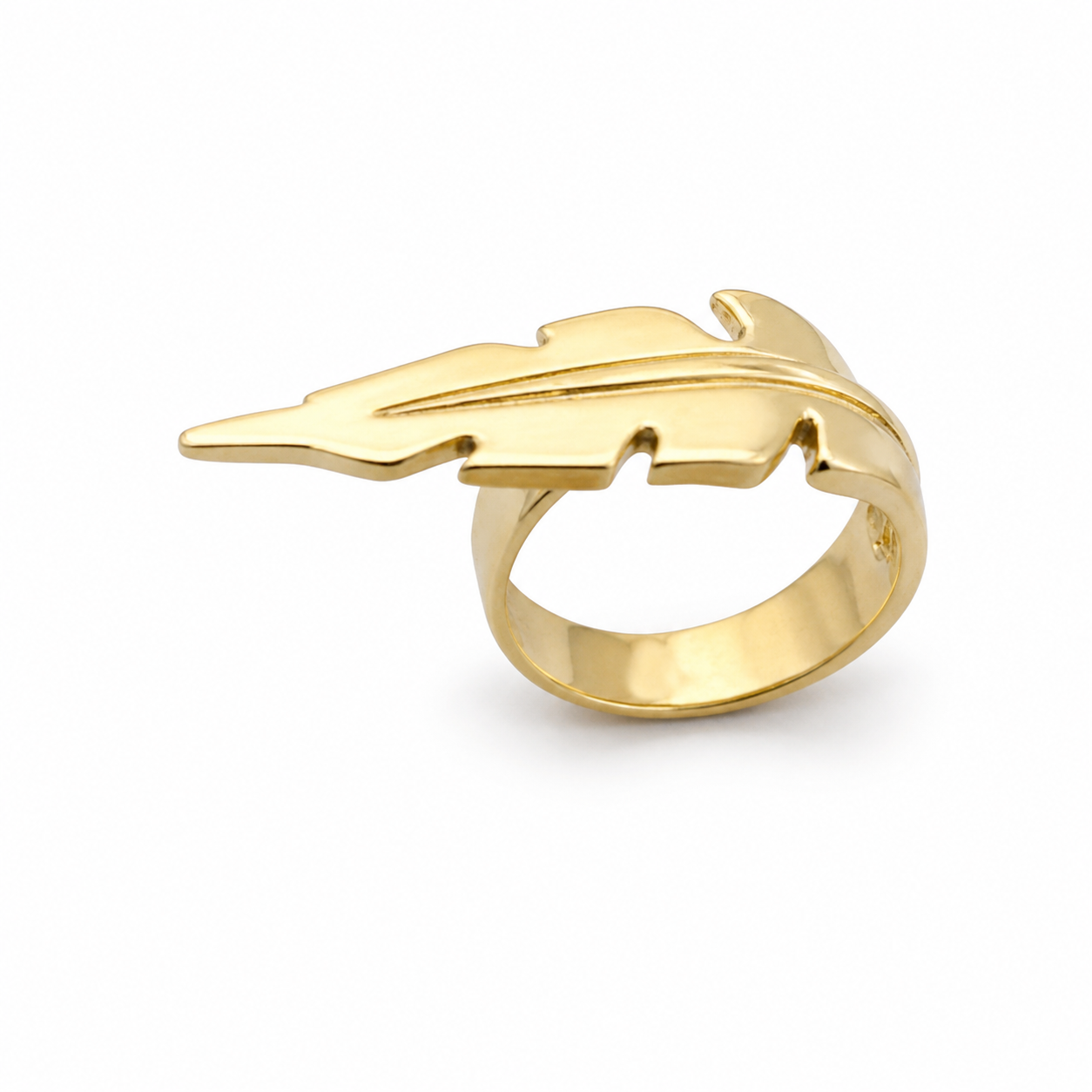 Long Gold Feather Ring