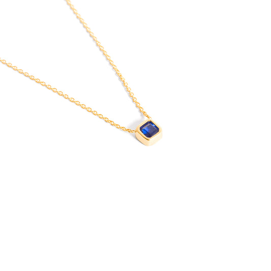Square Pendant Necklace with Blue Crystal