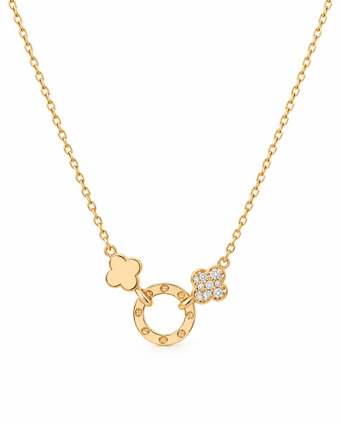 Delicate Dual Clover Gold Necklace