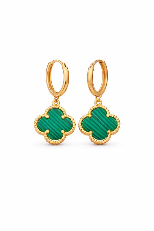 Emerald Clover Hoops Earrings