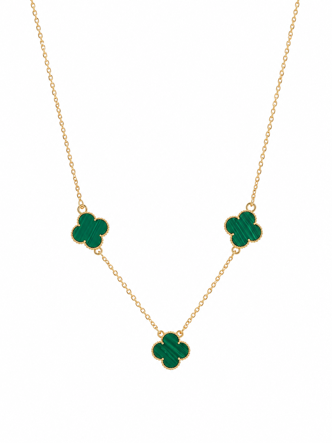 Double-Sided Clover Necklace – Green Malachite & Laser-Cut Van Cleef Style