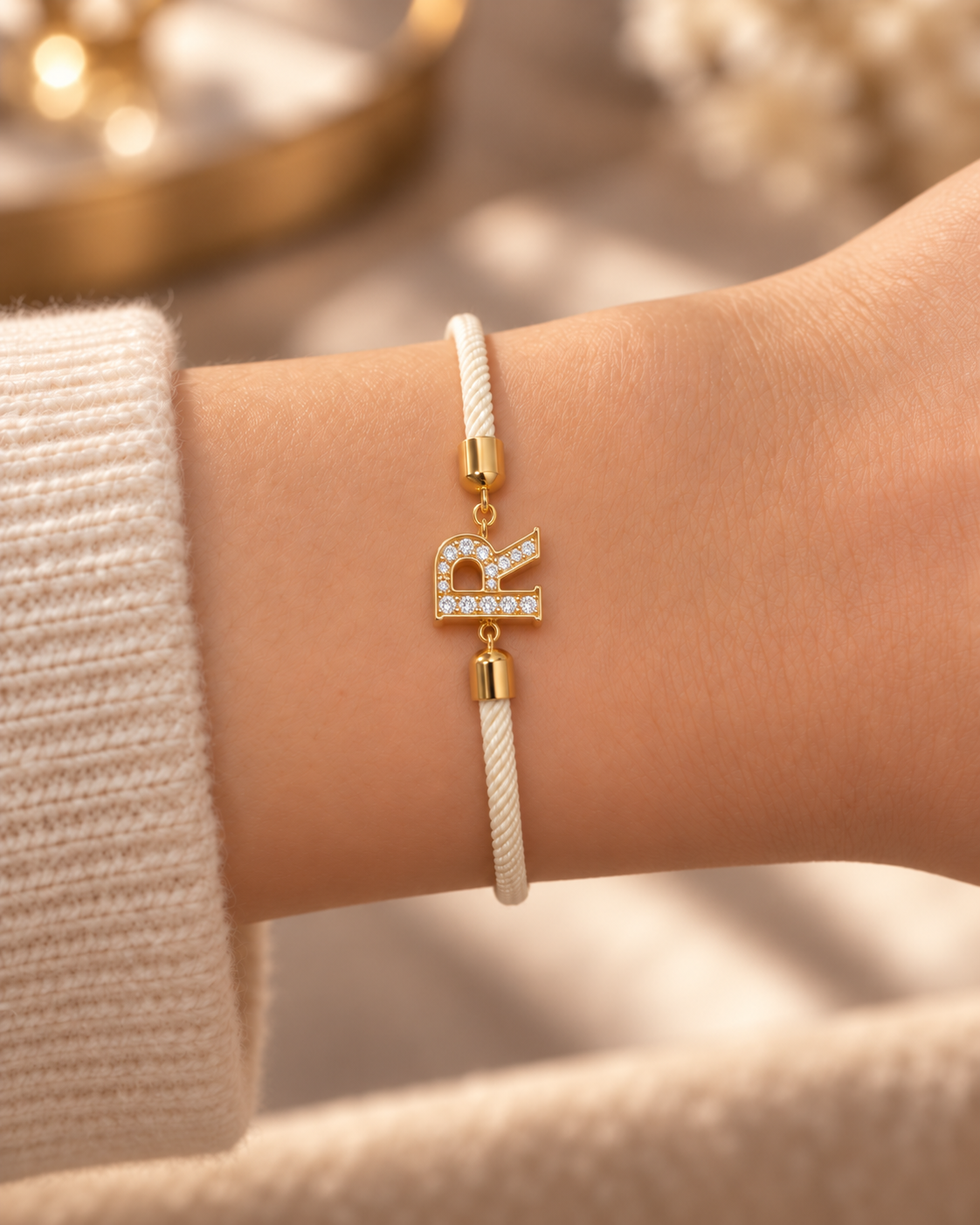 Crystal Initial “R” Cord Bracelet