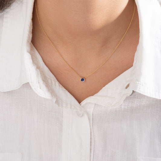Square Pendant Necklace with Blue Crystal