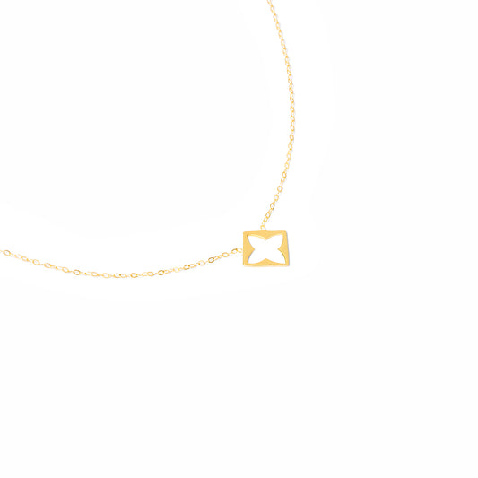 Four-Leaf Flower Square Pendant Necklace