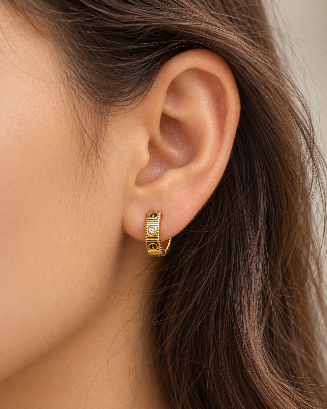 Screw Detail Gold Huggie Earrings