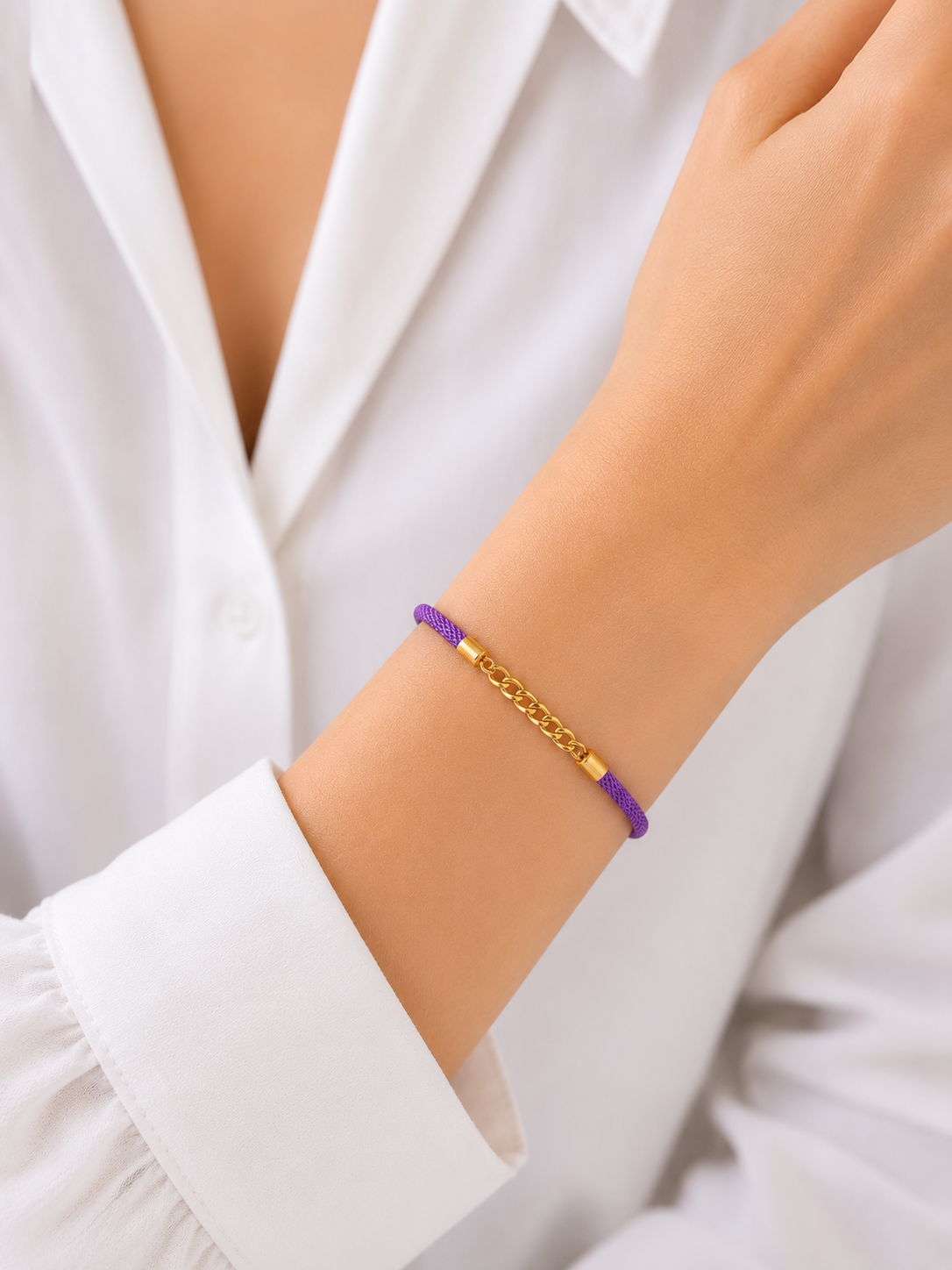 Chain Accent Purple Cord Bracelet