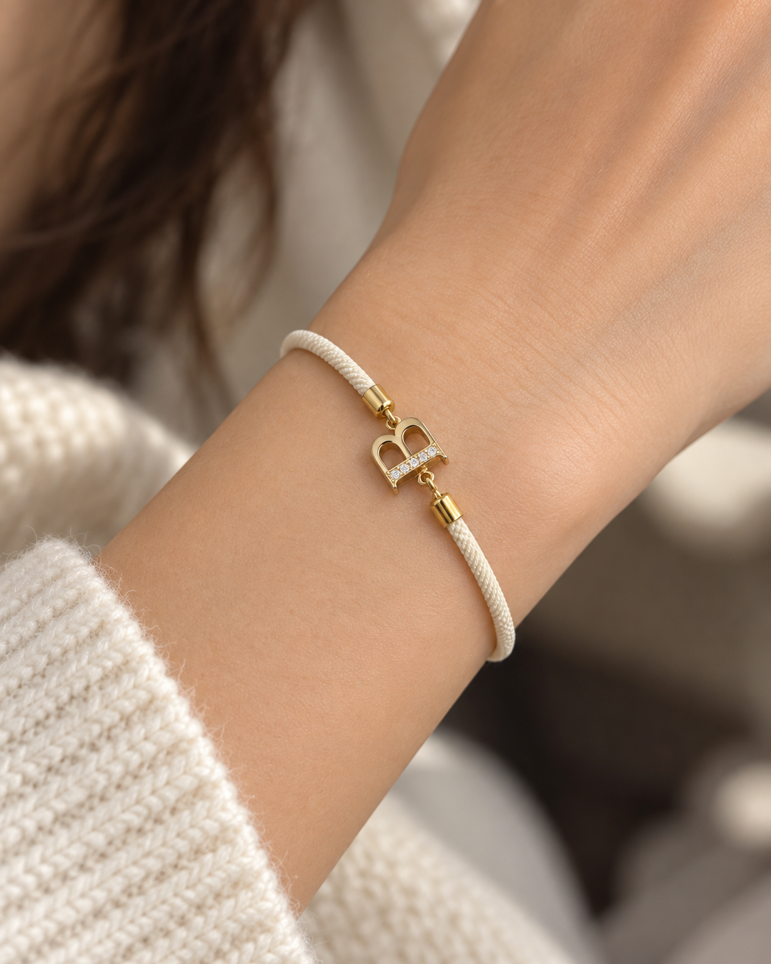 Crystal Initial “B” Cord Bracelet