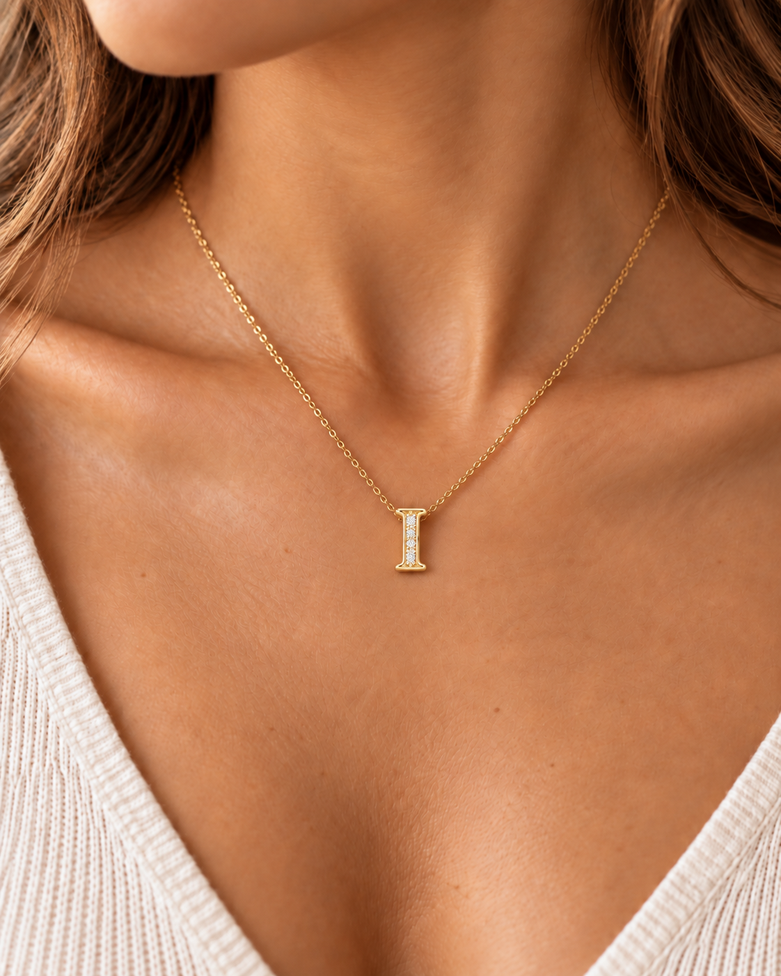 Crystal Initial “I” Necklace