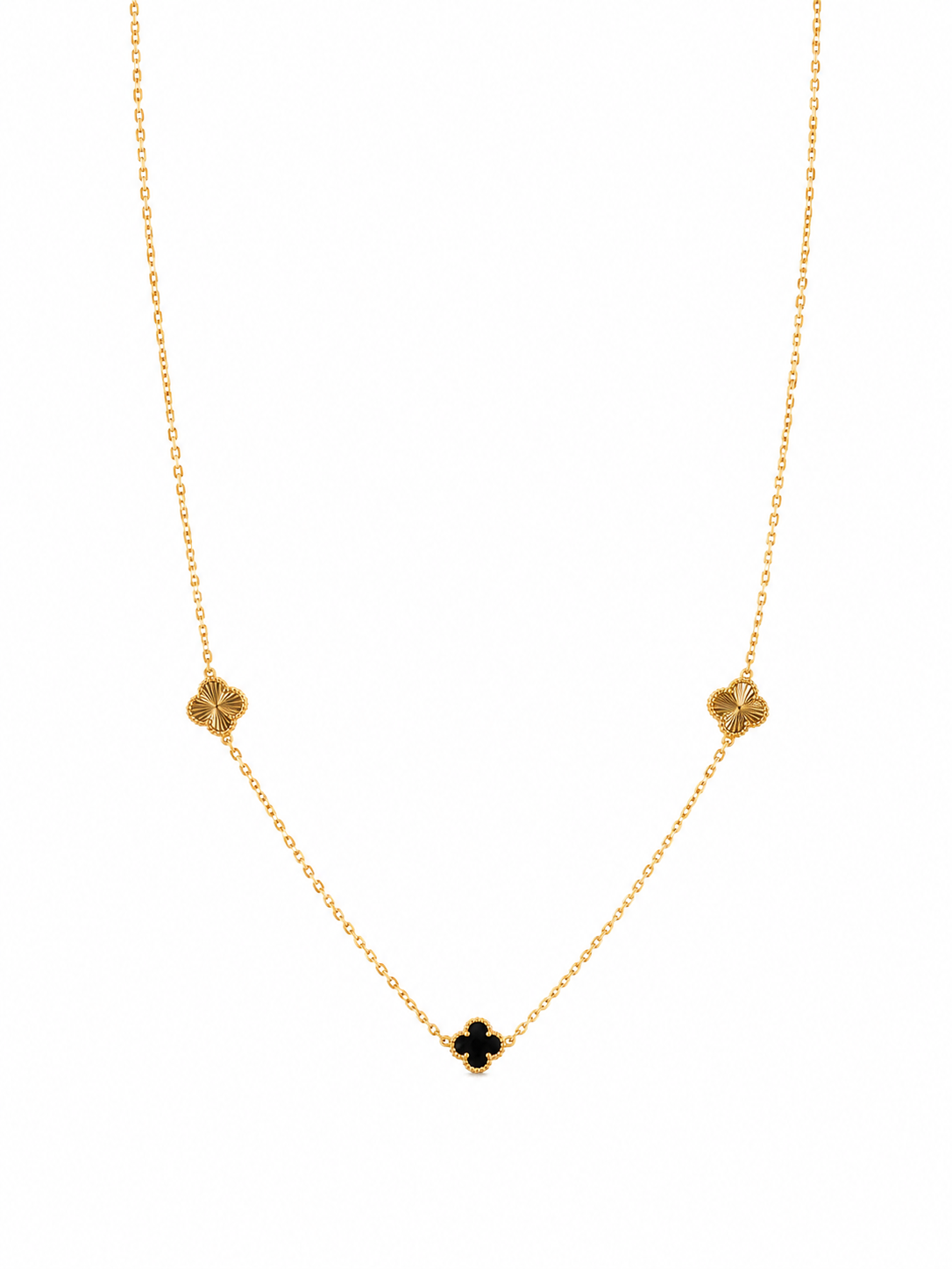 Van Cleef Style Laser-Cut Black Clover Necklace