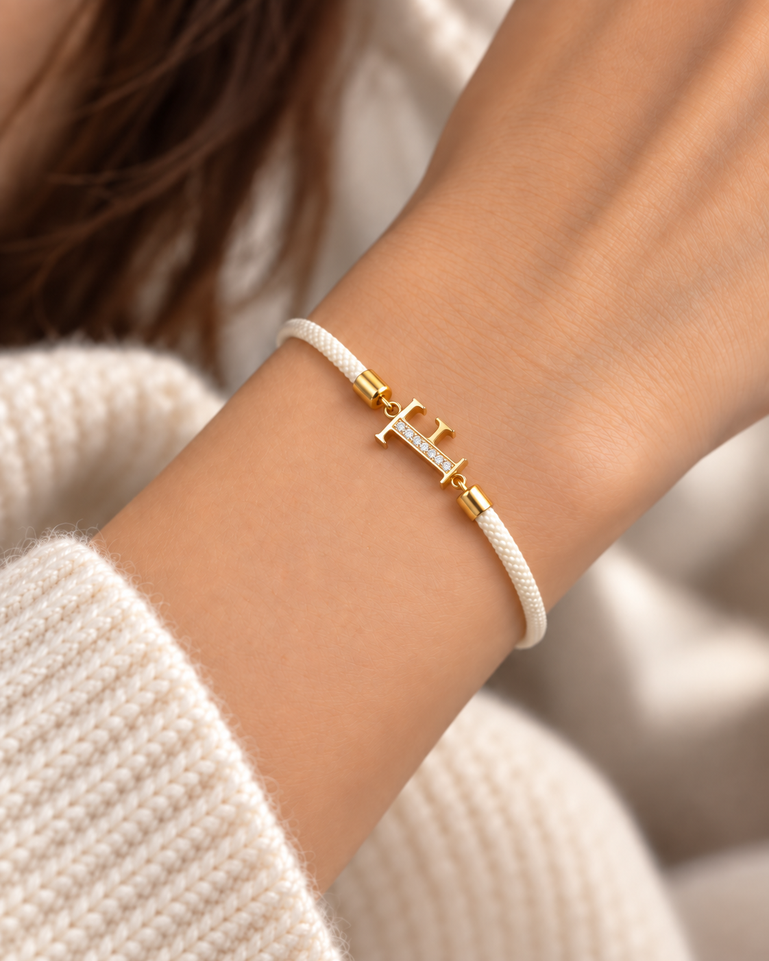 Crystal Initial “F” Cord Bracelet