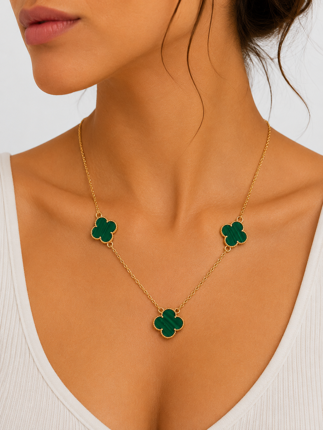 Double-Sided Clover Necklace – Green Malachite & Laser-Cut Van Cleef Style