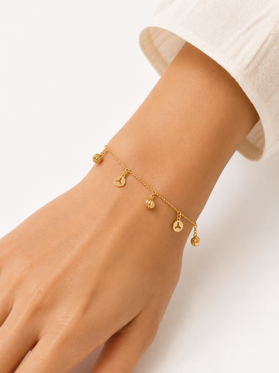 Minimal Gold Charm Bracelet with Faceted Beads
