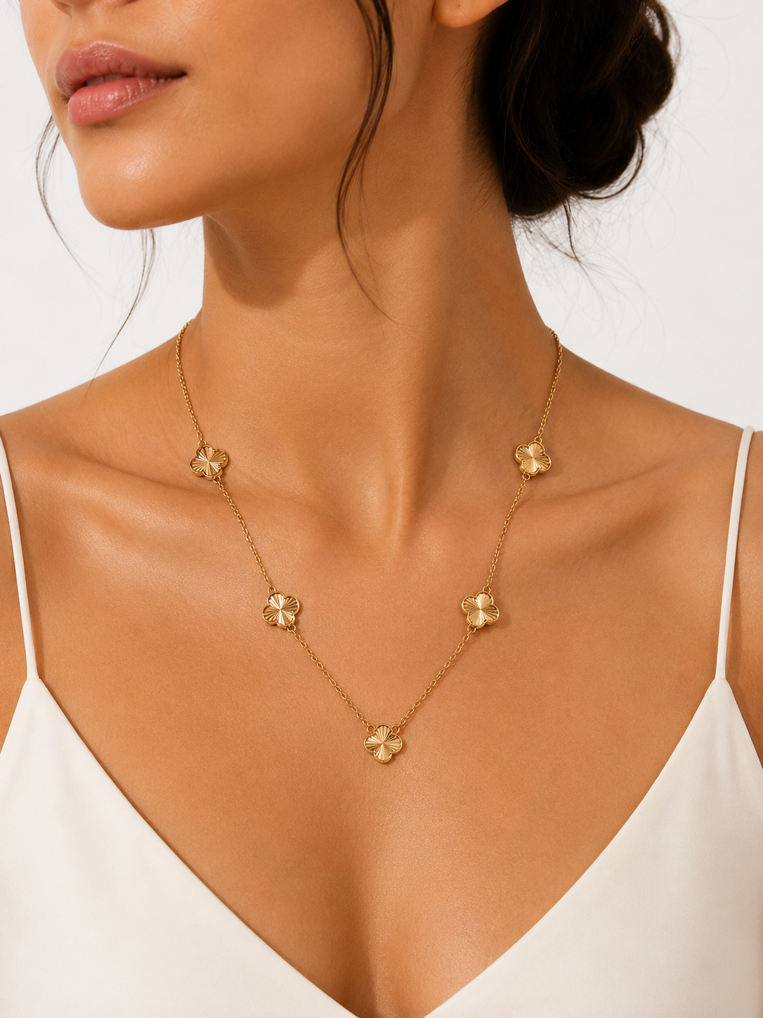 Van Cleef Style Double-Sided Mother of Pearl & Laser Cut Clover Necklace