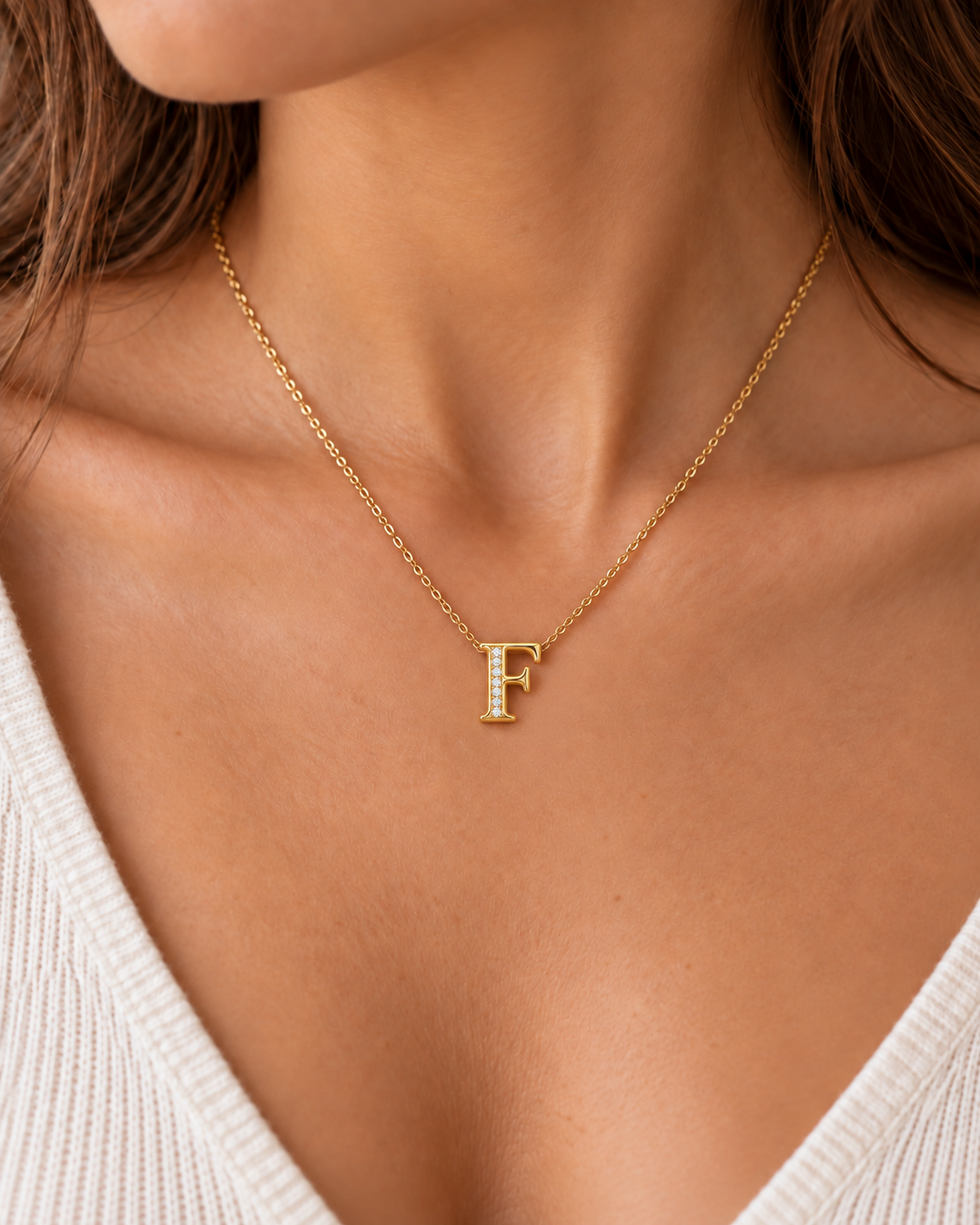 Crystal Initial “F” Necklace