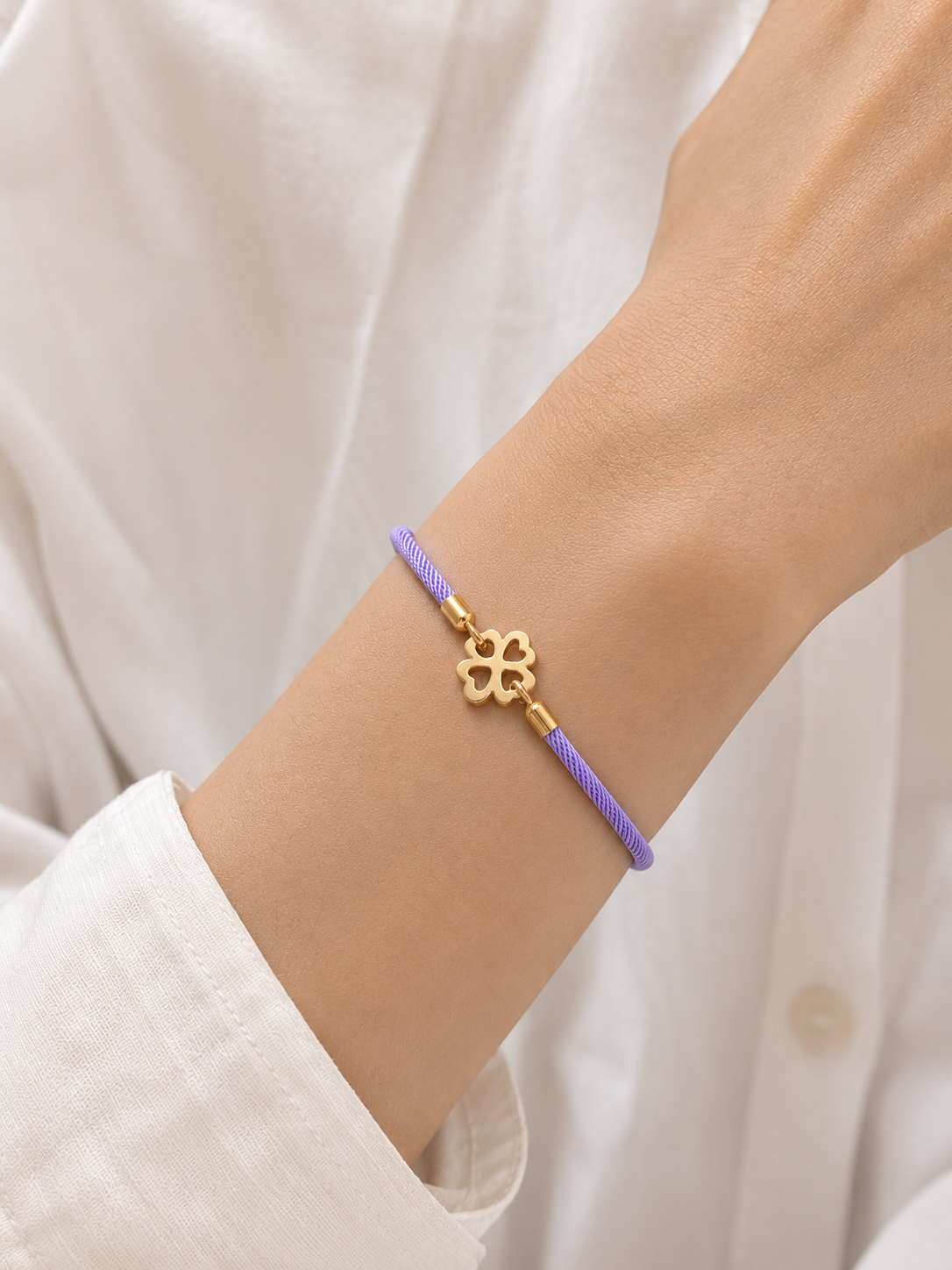Four-Leaf Clover Lavender Cord Bracelet