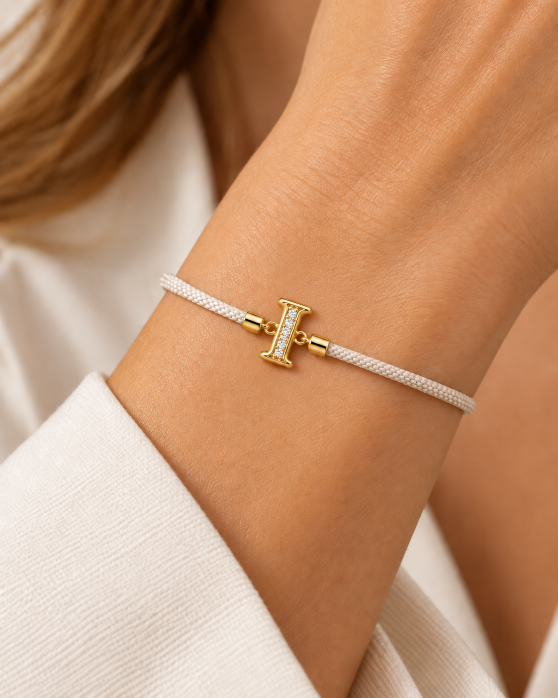 Crystal Initial “I” Cord Bracelet