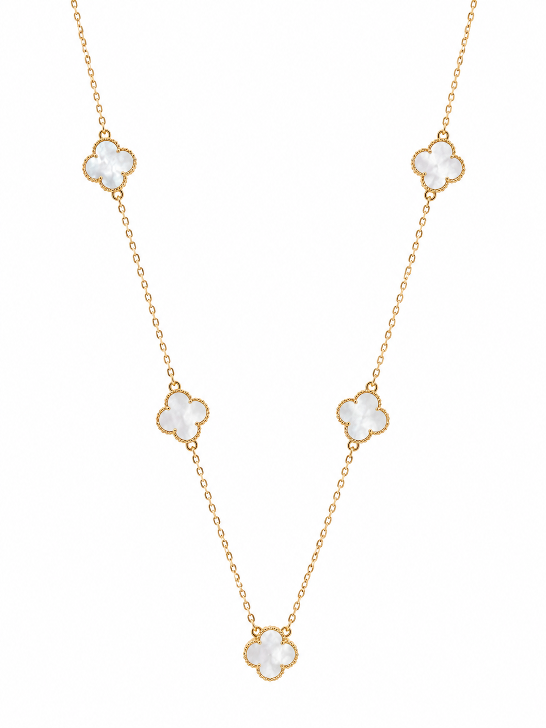 Van Cleef Style Double-Sided Mother of Pearl & Laser Cut Clover Necklace