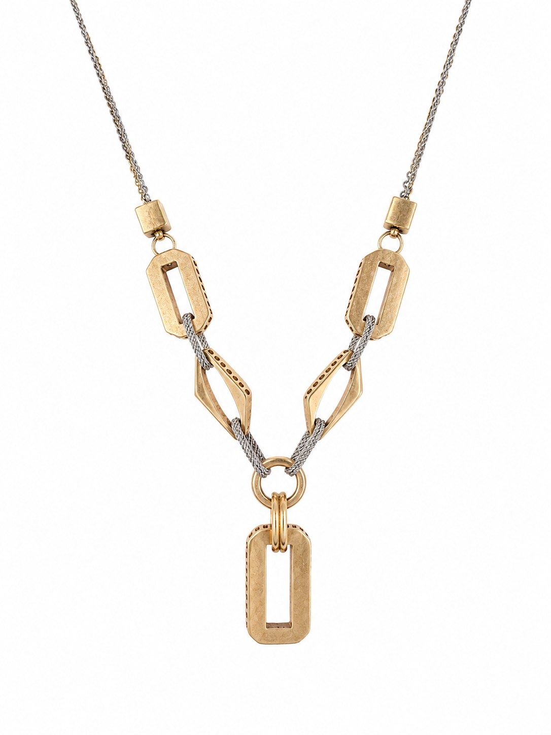 Two-Tone Geometric Link Statement Necklace