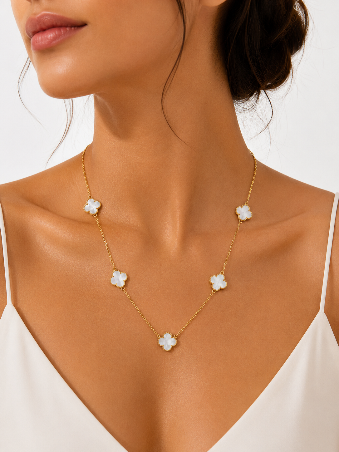 Van Cleef Style Double-Sided Mother of Pearl & Laser Cut Clover Necklace