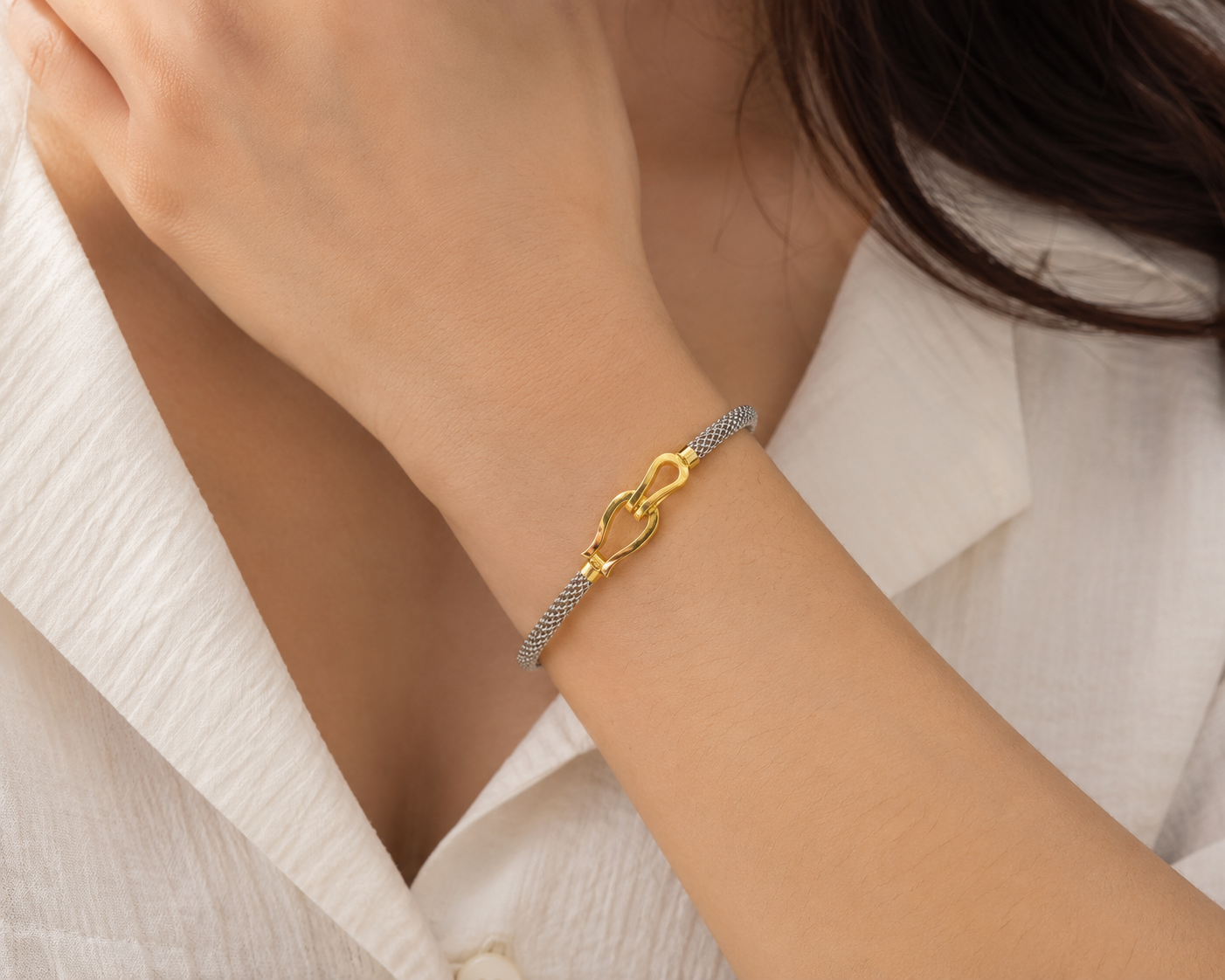 Reversible Two-Tone Mesh Link Bangle