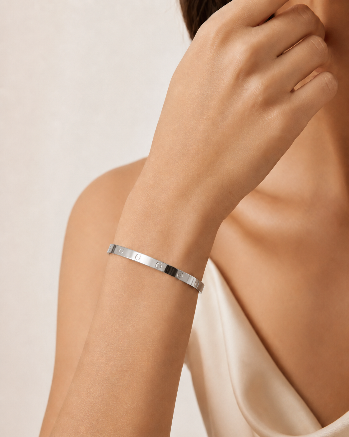 Cartier-Inspired Silver Love Bangle