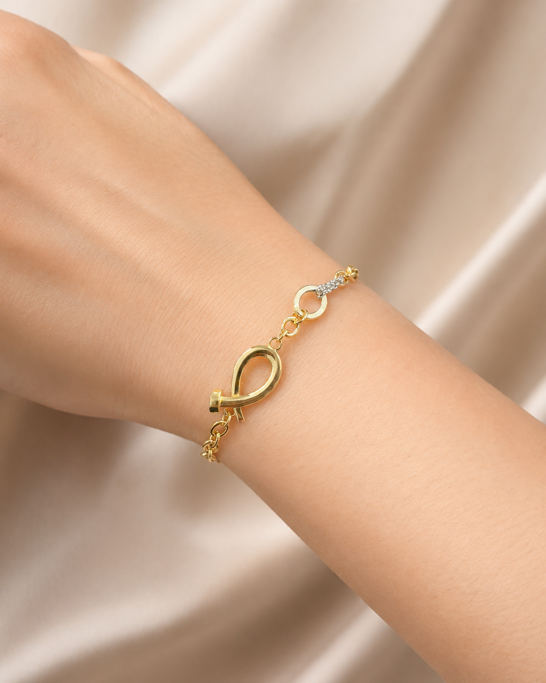 Two-Tone Ribbon Charm Bracelet