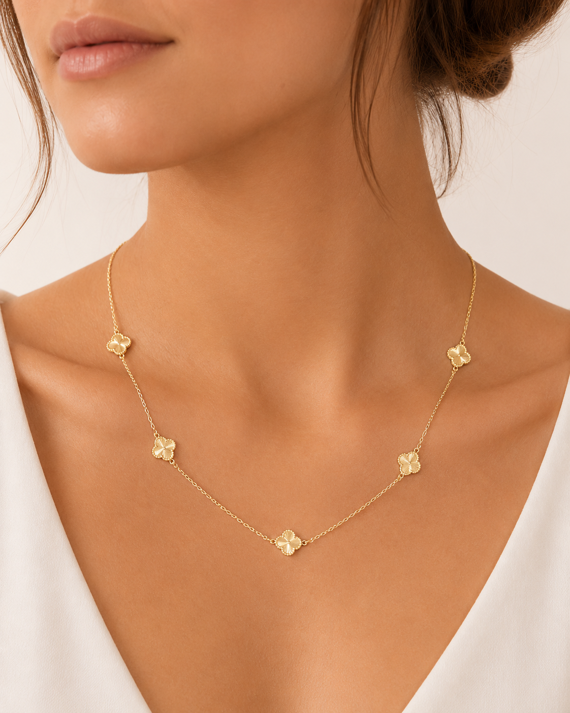 Van Cleef–Inspired 5 Motif Laser-Cut Clover Necklace