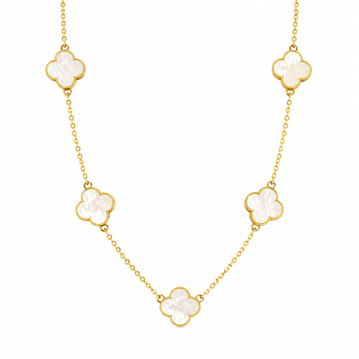 Dual-Finish 5 Motif Clover Necklace