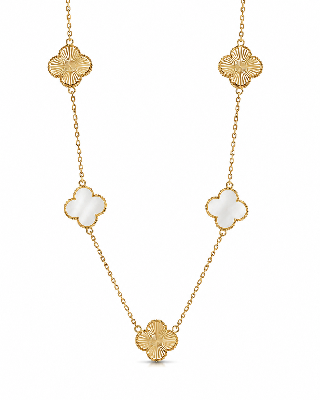 Dual-Finish 5 Motif Clover Necklace