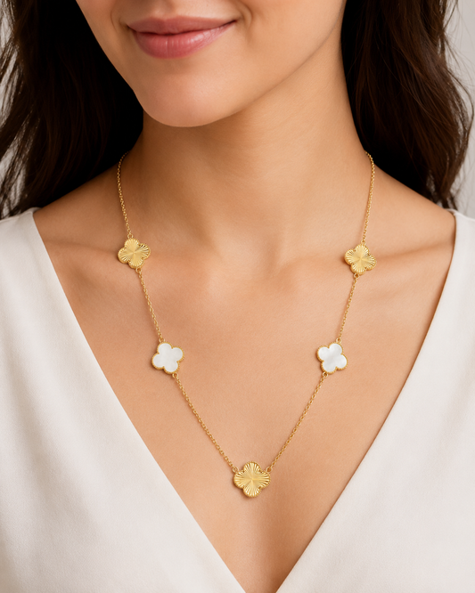 Dual-Finish 5 Motif Clover Necklace