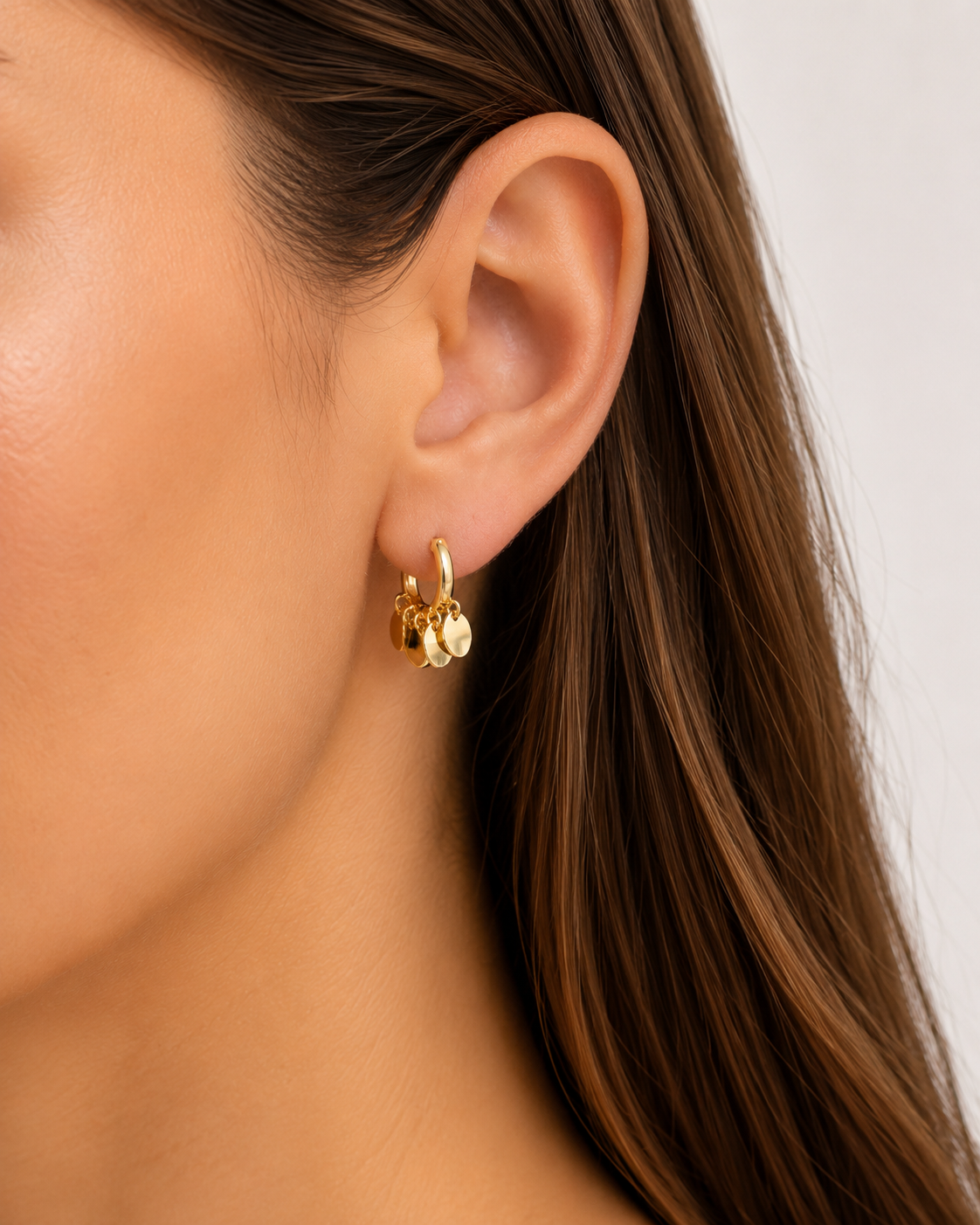 Golden Coin Charm Hoop Earrings