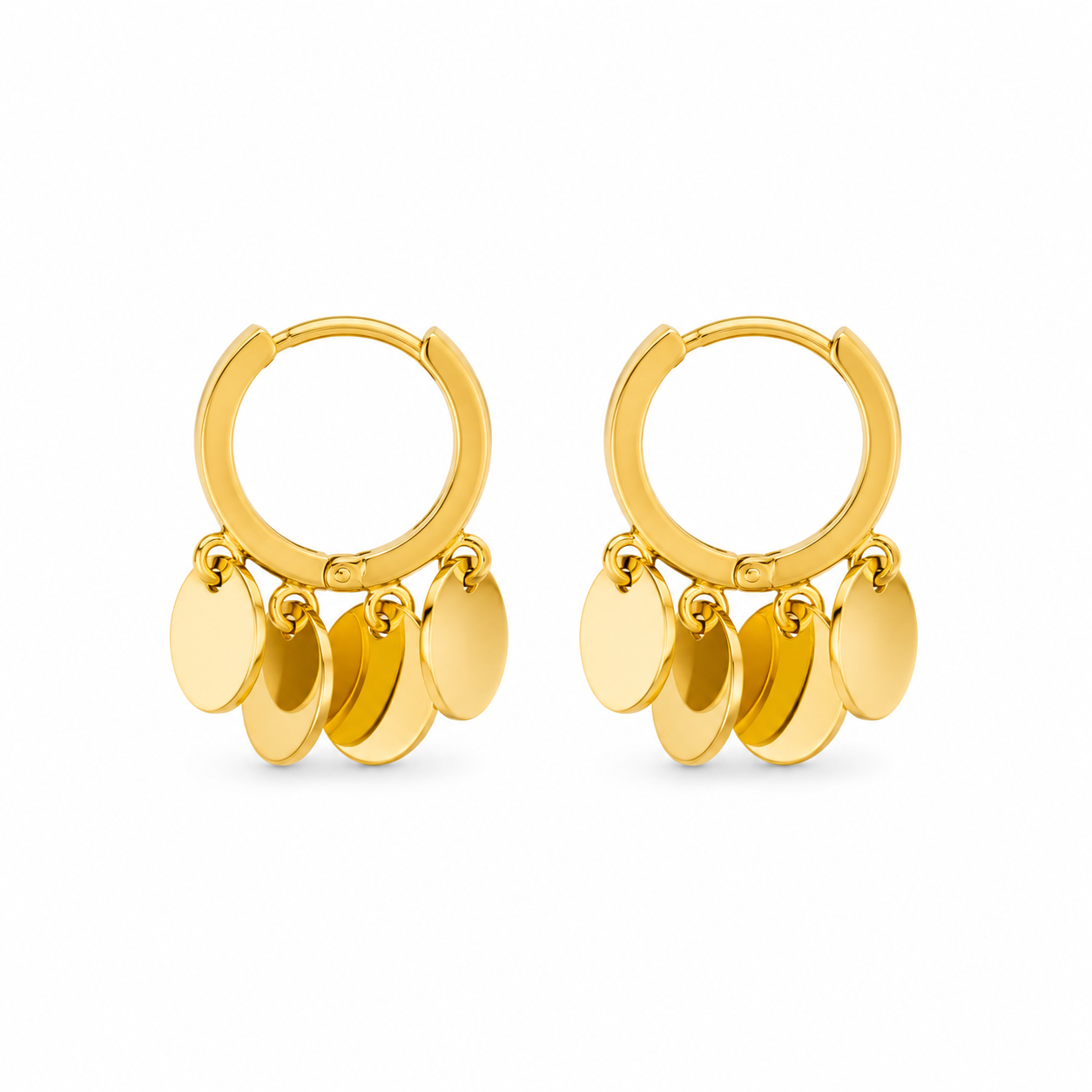 Golden Coin Charm Hoop Earrings