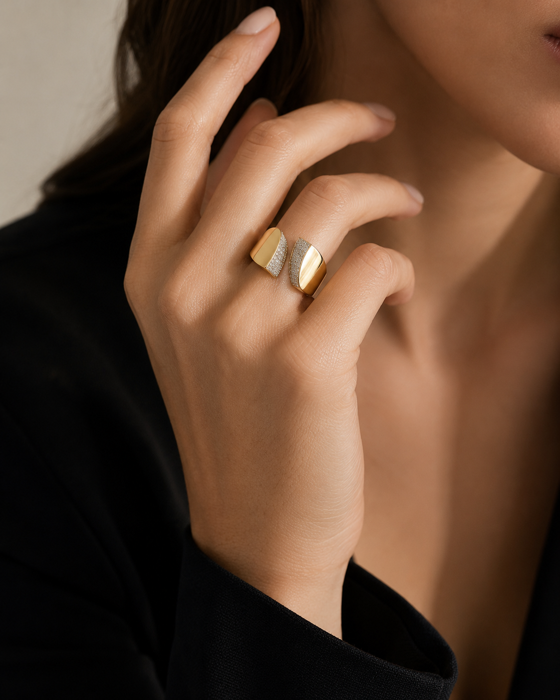Luxe Two-Tone Pavé Open Ring
