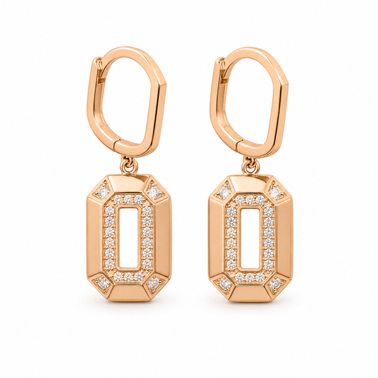 Two-Tone Crystal Geometric Drop Earrings