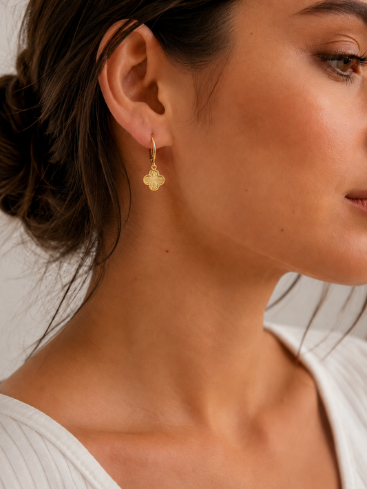 Mini Van Cleef–Inspired Gold Laser-Cut Clover Earrings