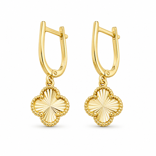 Mini Van Cleef–Inspired Gold Laser-Cut Clover Earrings