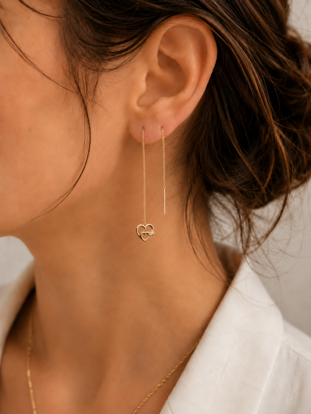 Golden Heart Threader Earrings