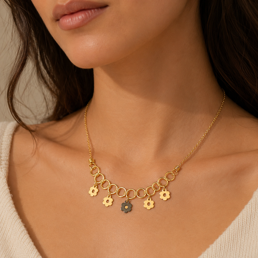 Golden Daisy Charm Necklace