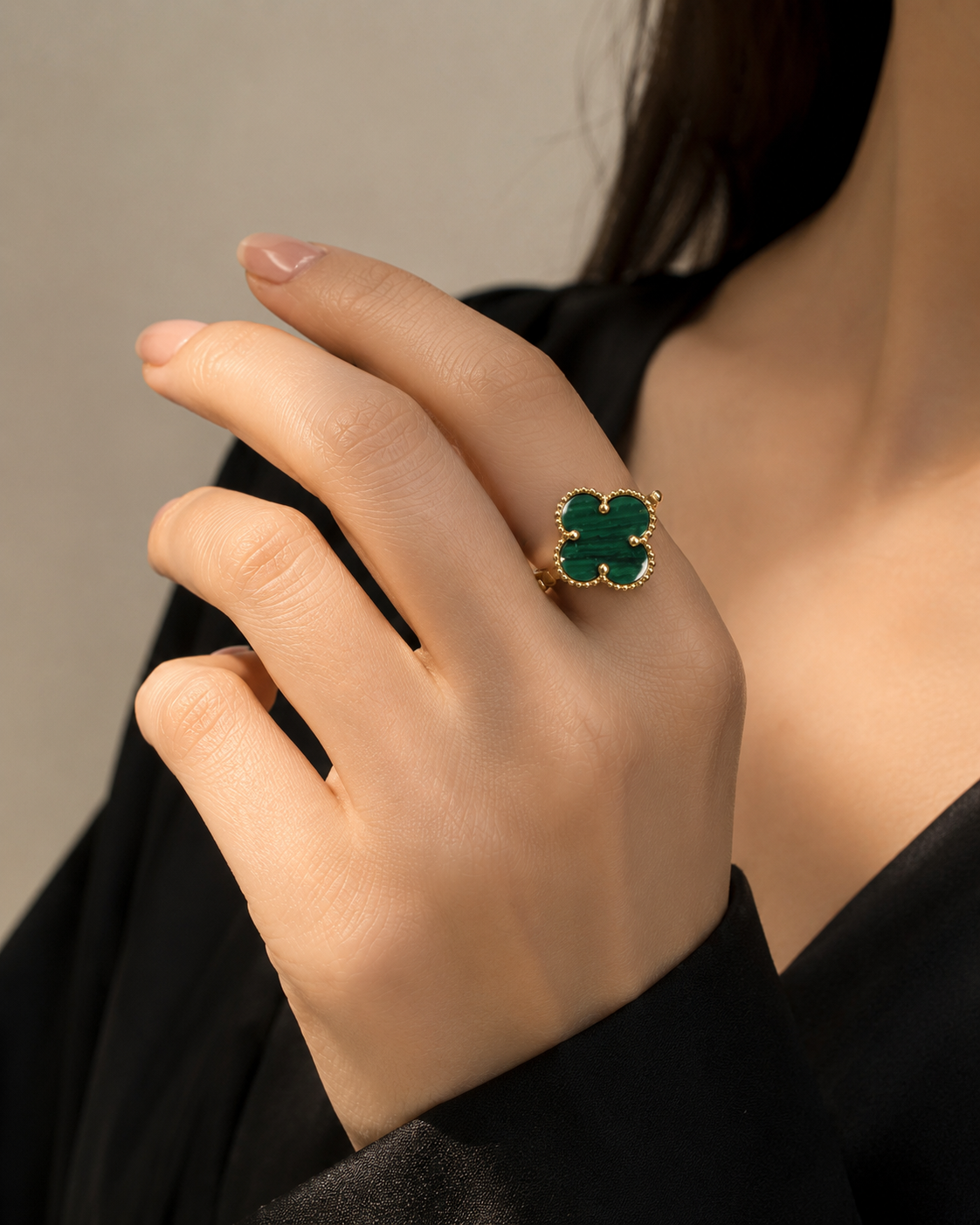 Reversible Green Clover & Gold Laser-Cut Ring