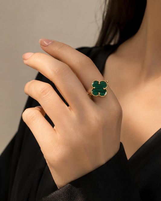 Reversible Green Clover & Gold Laser-Cut Ring