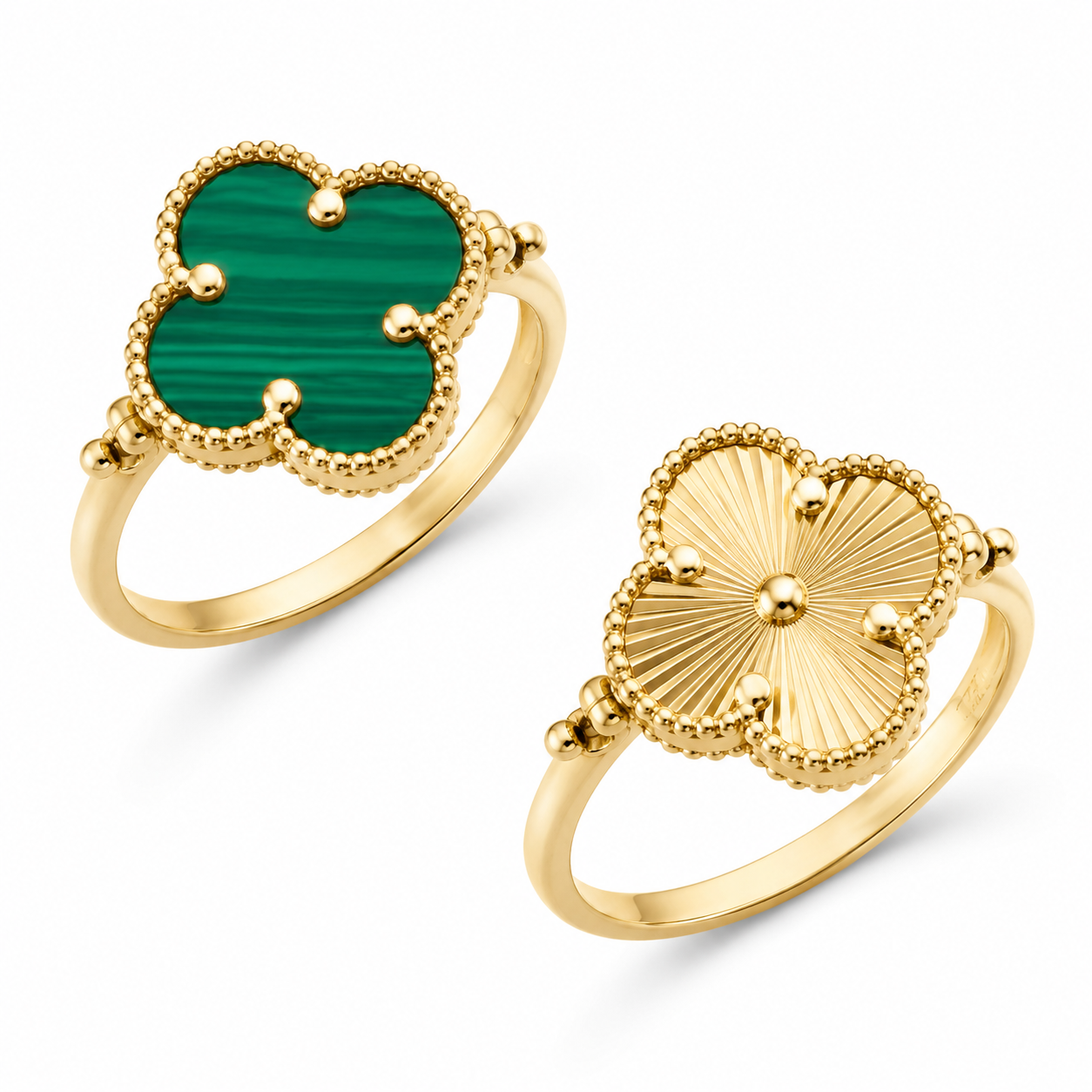 Reversible Green Clover & Gold Laser-Cut Ring