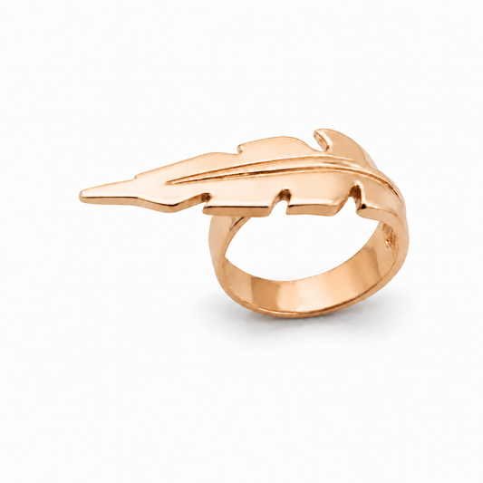 Long Rose Gold Feather Ring