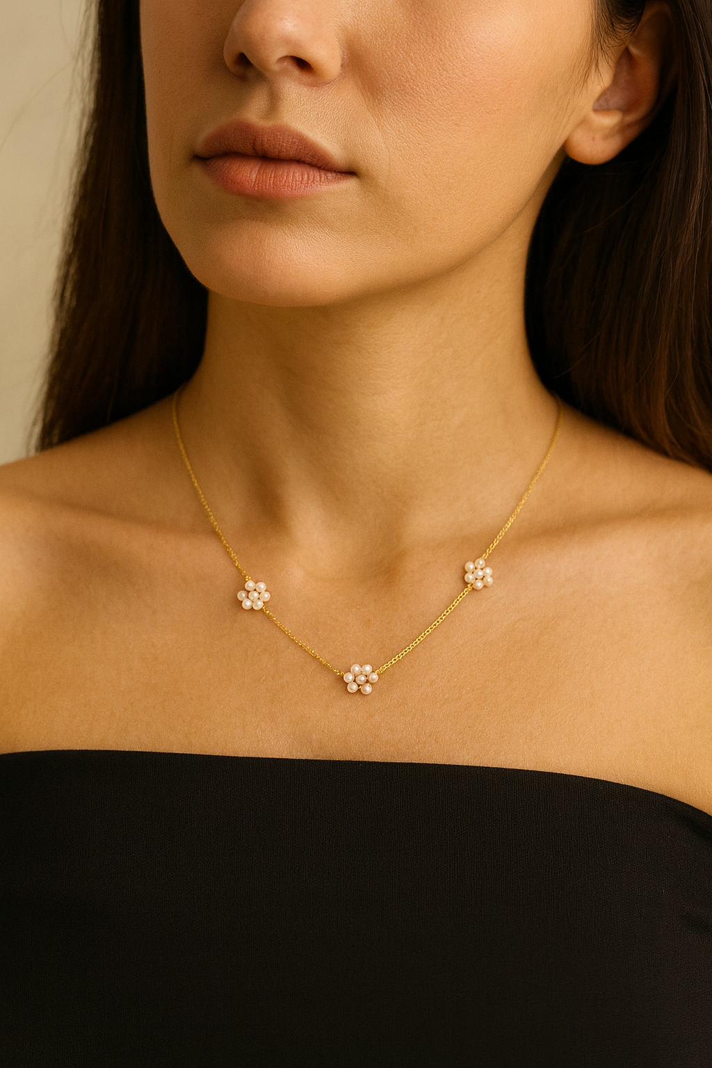 Three White Flower Pendant Necklace